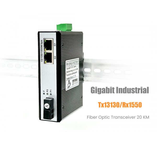 Full Gigabit Industrial Fiber Optic Transceiver 2GE + 2SC (20KM)